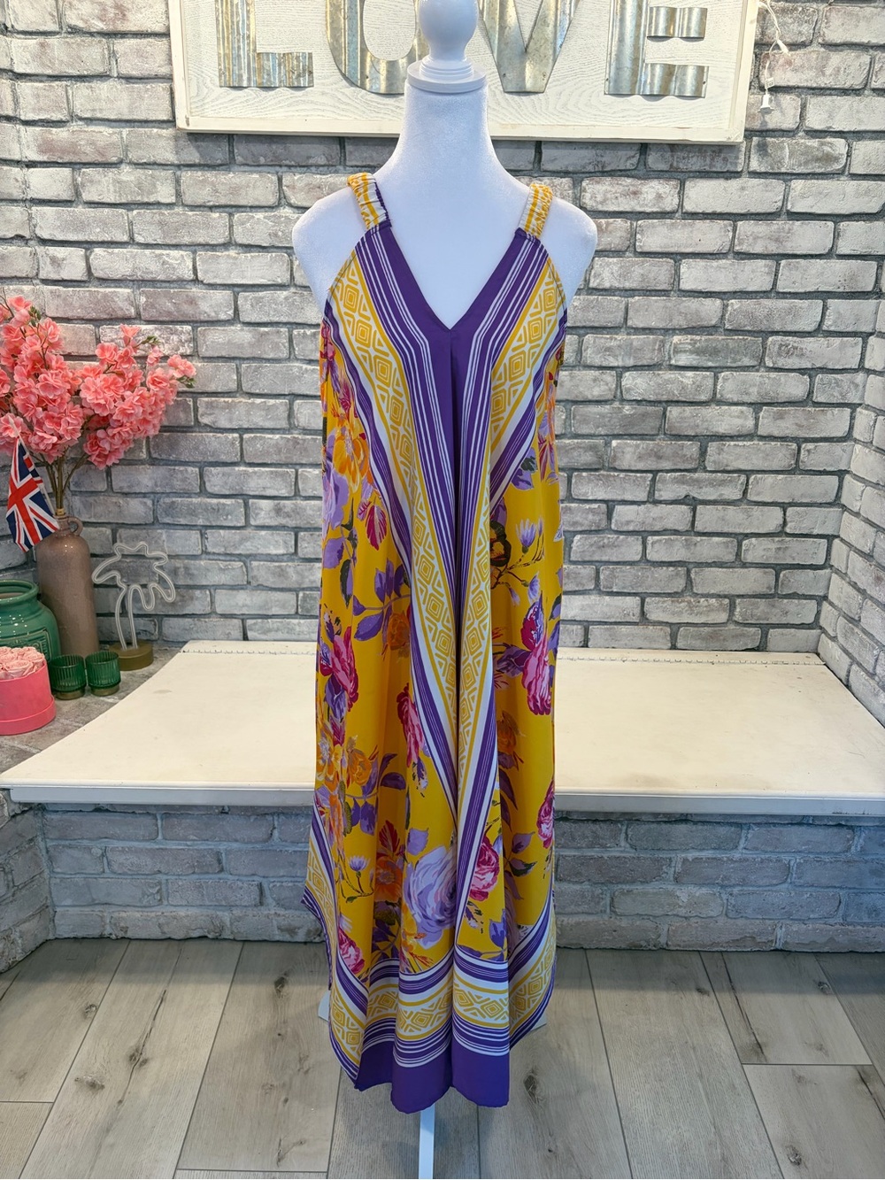 Mlle Gabrielle Yellow & Purple Floral V-Neck Maxi Dress